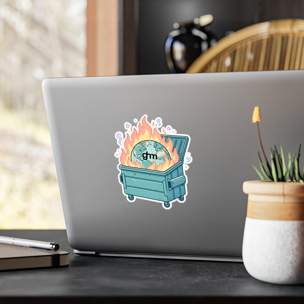 Dumpster Fire Earth Vinyl Sticker