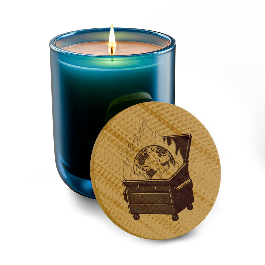 Engraved Globe Music Player Soy Candle — 14oz Scented Candle with Bamboo Lid