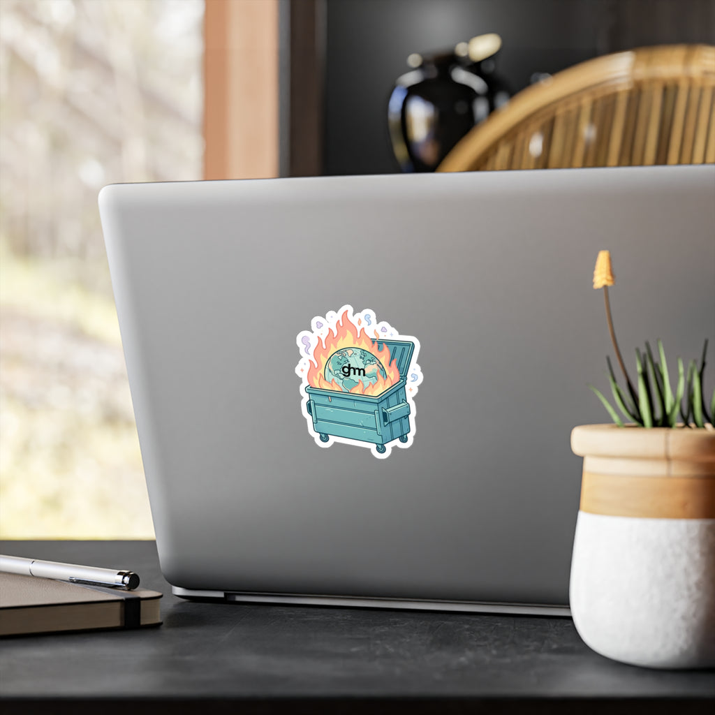 Dumpster Fire Earth Vinyl Sticker