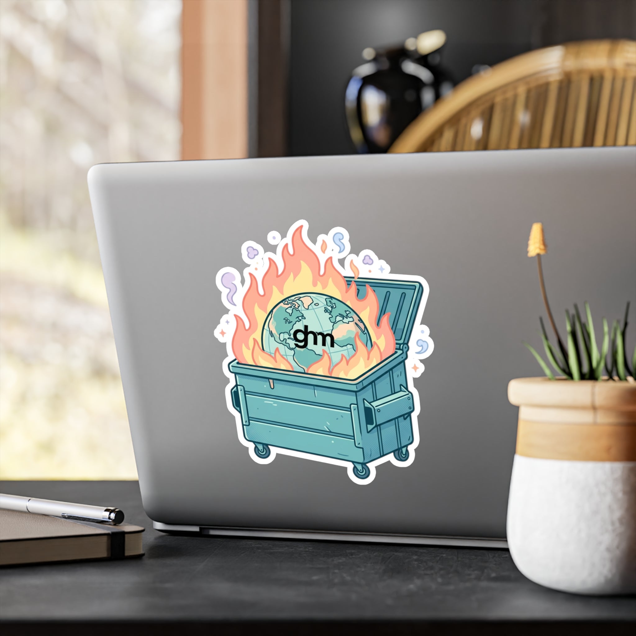Dumpster Fire Earth Vinyl Sticker