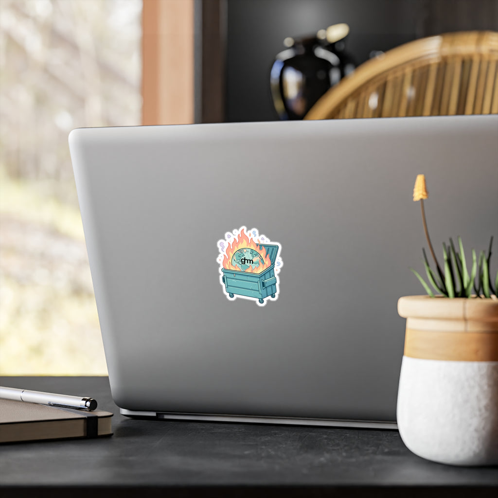 Dumpster Fire Earth Vinyl Sticker